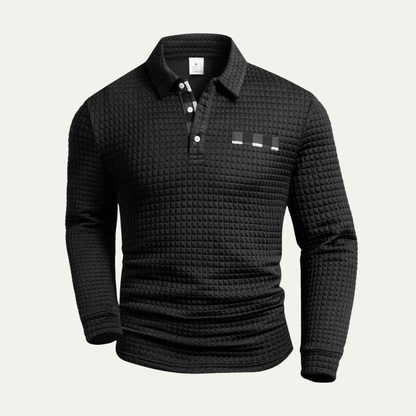 Men's Plaid Henley Sweater Textured Button Front