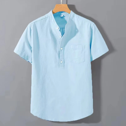 Men's Cotton Summer Shirt Stand Collar White