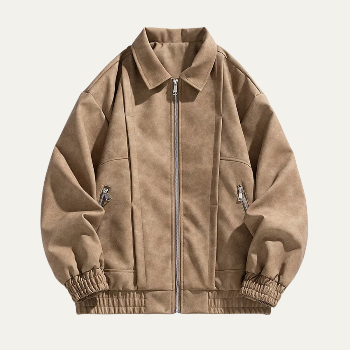 Men's Suede Bomber Jacket Lightweight Zip Up Casual