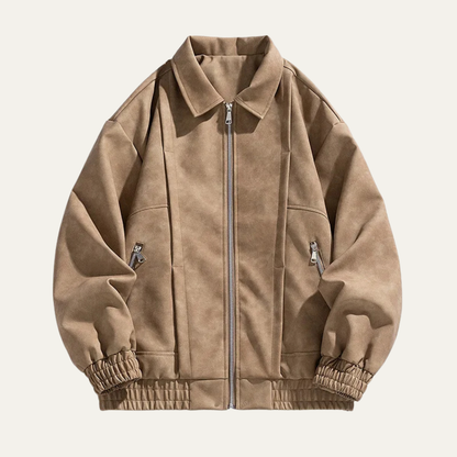 Men's Suede Bomber Jacket Lightweight Zip Up Casual