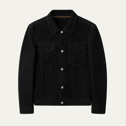 Men's Suede Jacket Button Up Casual Brown - Fashinoza