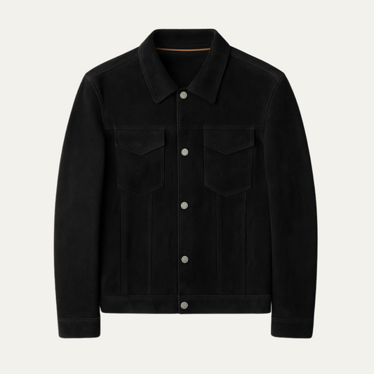 Men's Suede Jacket Button Up Casual Brown - Fashinoza