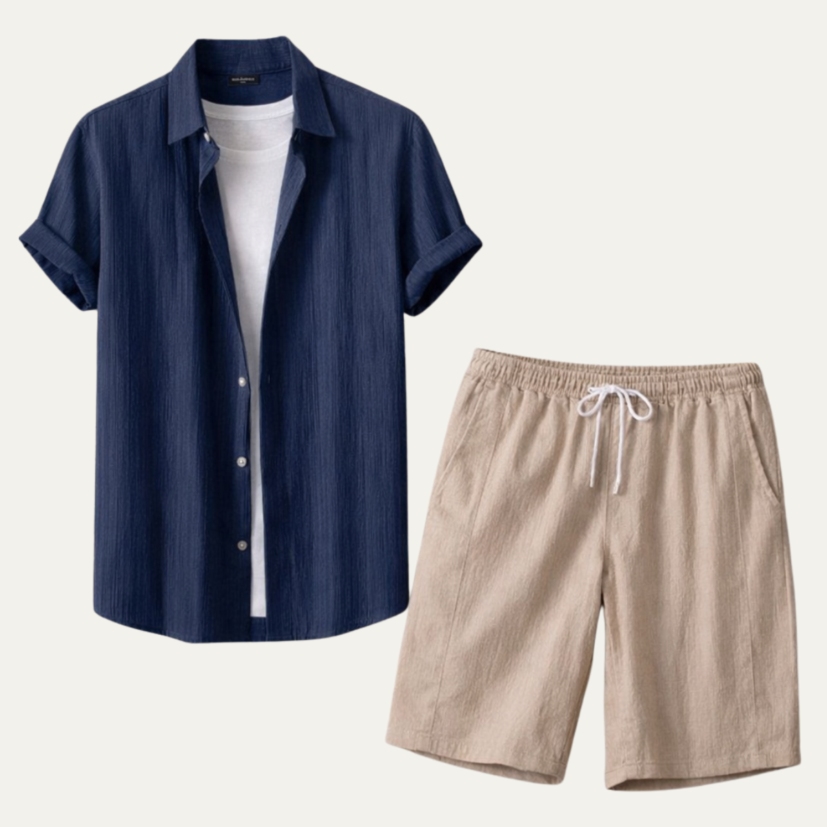 Men's Button Up Shirt And Shorts Set Cotton - Fashinoza