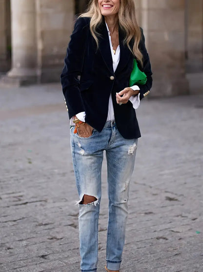 Women's Single Button Blazer Notched Lapel