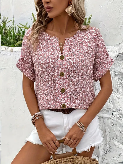 Women's Floral Button Front Blouse