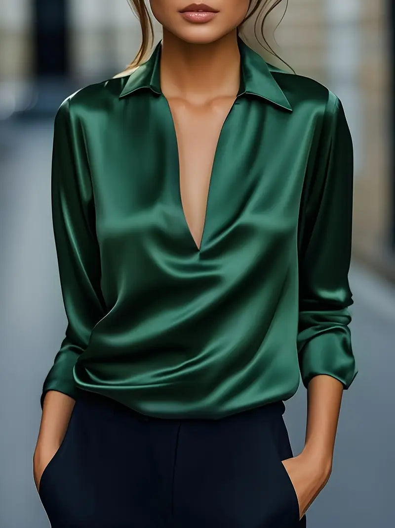 Women's Collared V-Neck Blouse