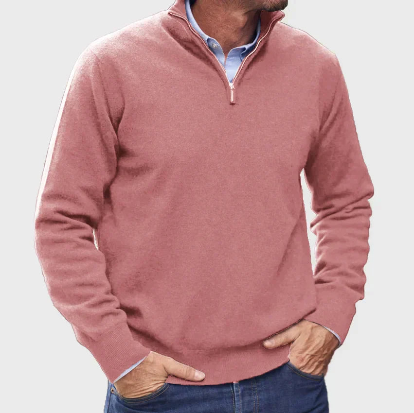 Men's Half-Zip Knit Sweater Ribbed Cuffs