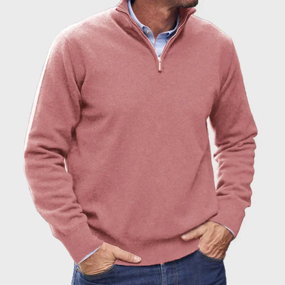Men's Half-Zip Knit Sweater Ribbed Cuffs