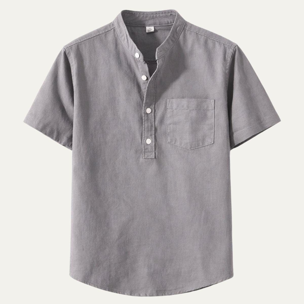 Men's Henley Shirt Stand Collar Cotton Summer Beige - Fashinoza