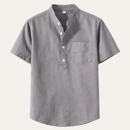 Men's Henley Shirt Stand Collar Cotton Summer Beige - Fashinoza