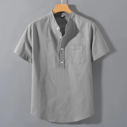 Men's Cotton Summer Shirt Stand Collar White