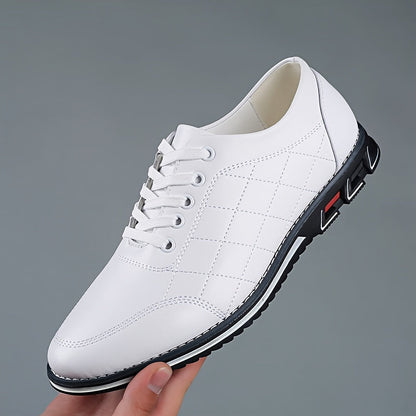 Men's Quilted Lace-Up Shoes Leather Comfortable Brown