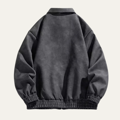 Men's Suede Bomber Jacket Lightweight Zip Up Casual