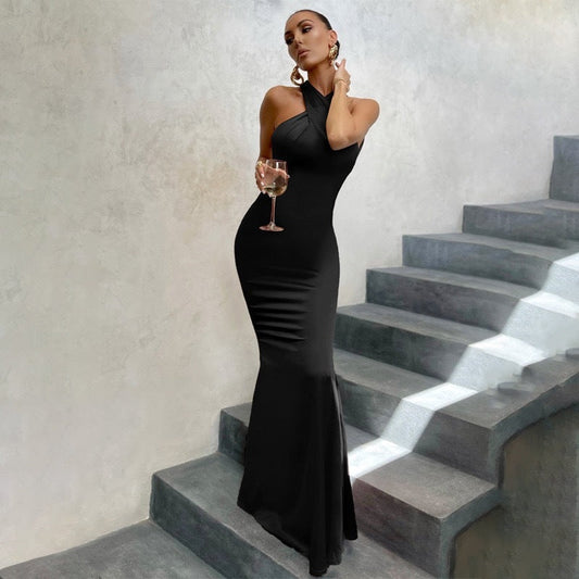 Women's Fishtail Evening Dress Open Back Fitted - Fashinoza