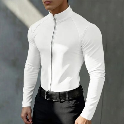Men's Slim Fit Turtleneck Shirt Zip Up Casual