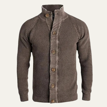 Men's Chunky Knit Cardigan High Collar Winter Sweater - Fashinoza
