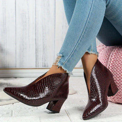 Women's Ankle Boots Textured Mid Block Heel