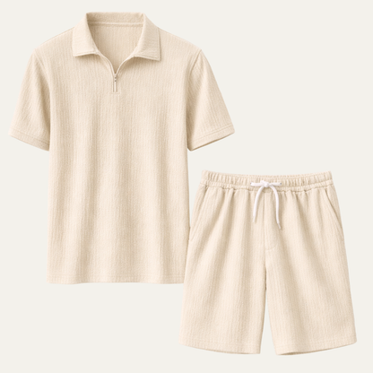Men's Polo Shirt And Shorts Set Solid Color Casual - Fashinoza