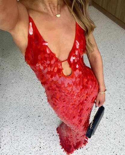Women's Backless Sequin Dress For Wedding Guest
