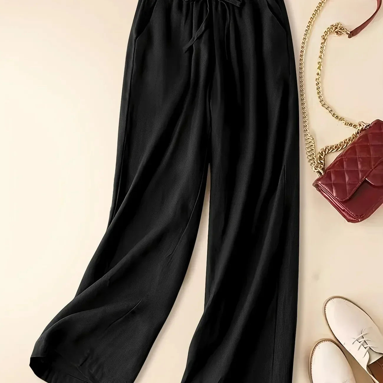 Women's Drawstring Wide Leg Trousers