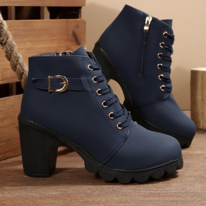 Women's Chunky Ankle Boots Lace-Up Black