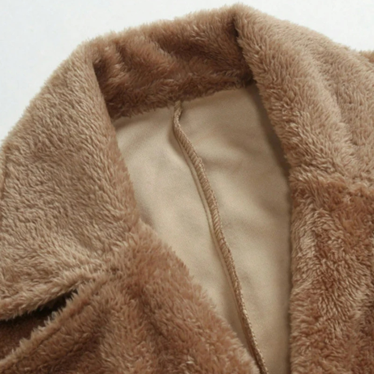 Men's Double Breasted Plush Winter Coat Brown