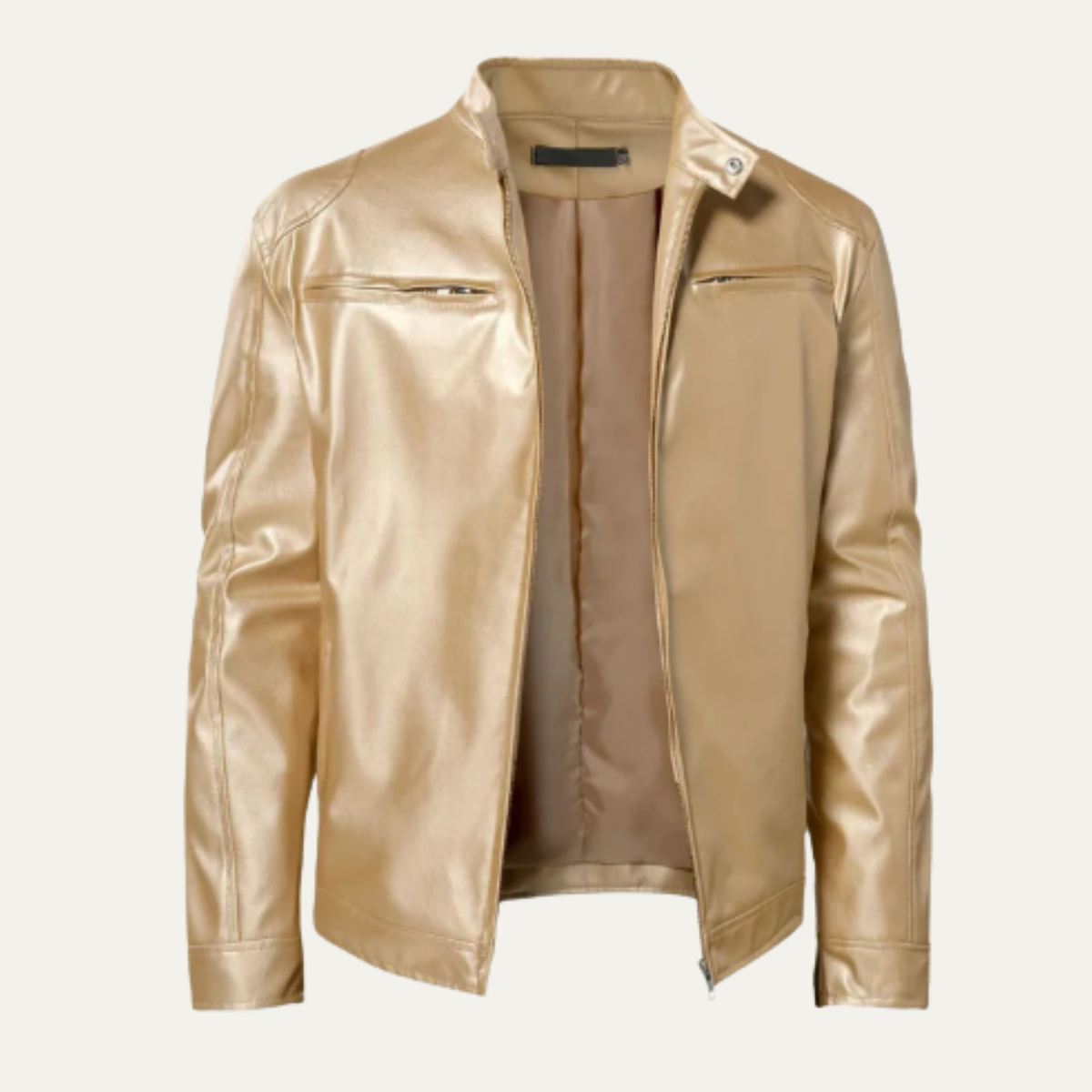 Men's Leather Biker Jacket Vintage Style Zip Up