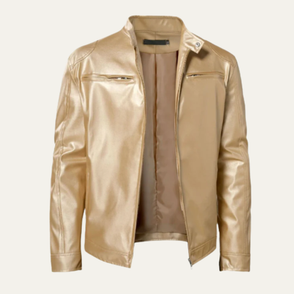 Men's Leather Biker Jacket Vintage Style Zip Up