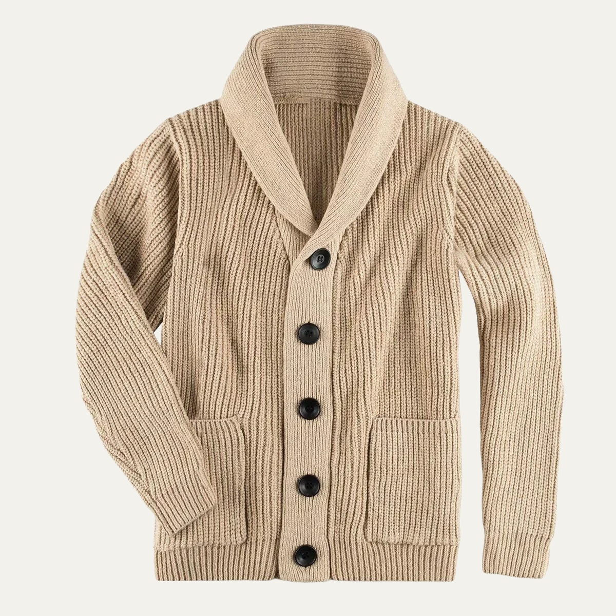 Men's Chunky Knit Cardigan Shawl Collar Cotton Blend