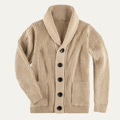 Men's Chunky Knit Cardigan Shawl Collar Cotton Blend