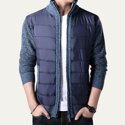 Men's Winter Puffer Jacket Zip Up Knit Sleeve