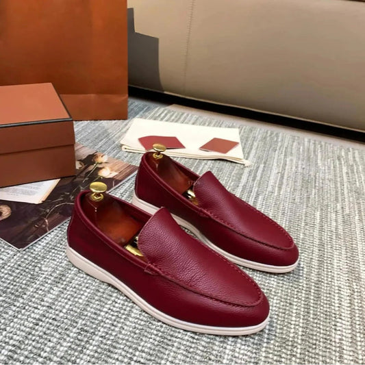 Ladies Loafers Elegant Leather Black - Fashinoza