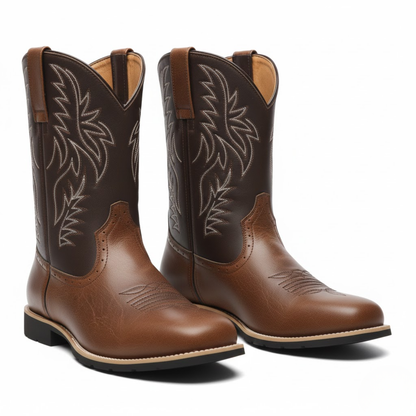 Men's Western Cowboy Boots Fashion Embroidery Boots Square Head Male Boots