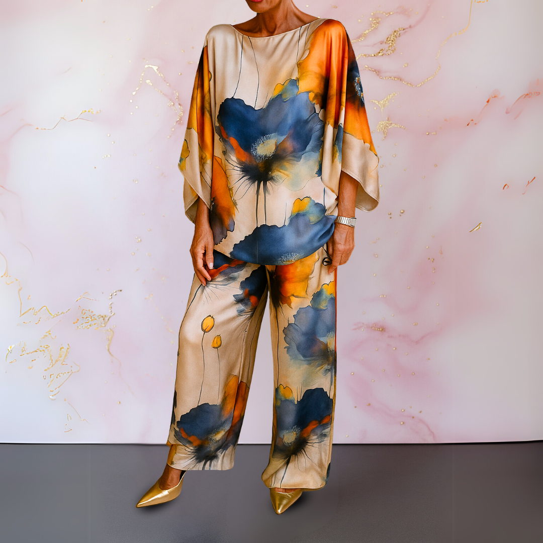 Women's Abstract Floral Print Two Piece Set - Fashinoza