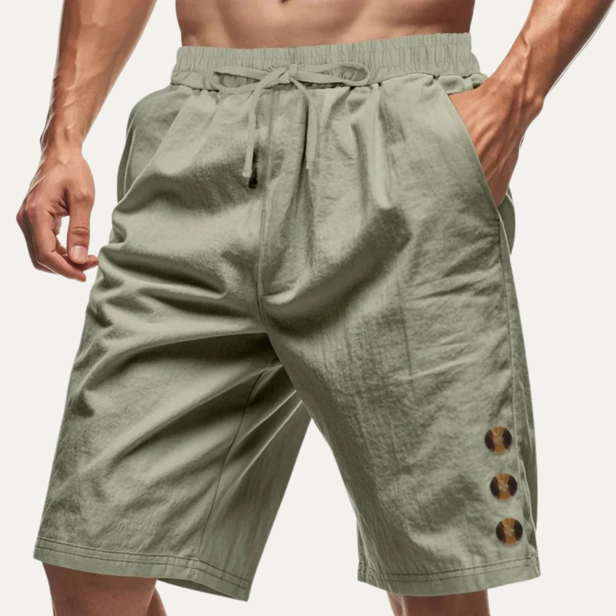 Men's Casual Drawstring Shorts Button Detail Summer