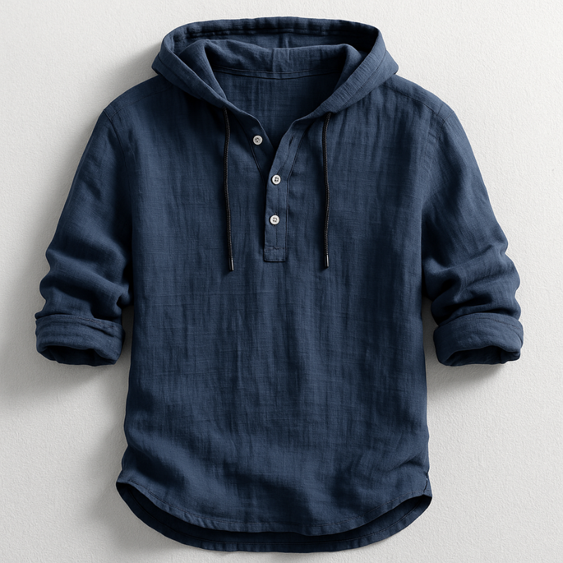 Men's Hooded Shirt Cotton Drawstring Rolled Sleeves - 
Fashinoza