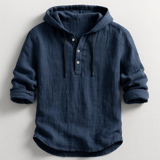 Men's Hooded Shirt Cotton Drawstring Rolled Sleeves - 
Fashinoza