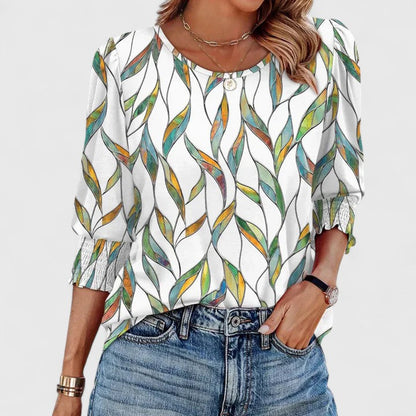 Women's Smocked Crew Neck 3/4 Sleeve