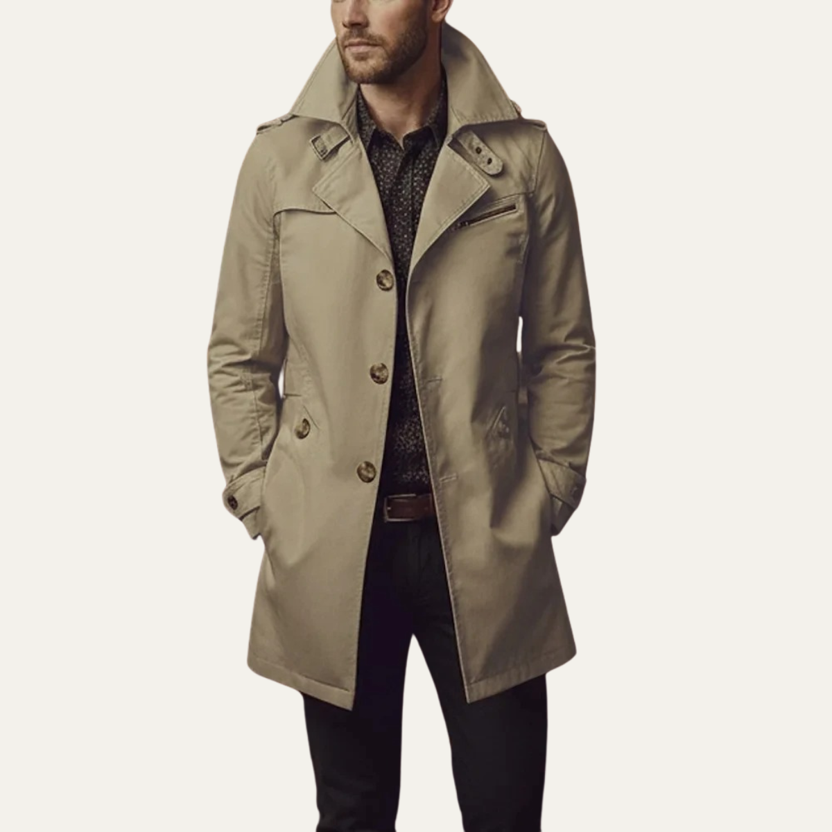 Stromboli Men's Slim Single Breasted Trench Coat