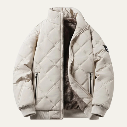 Men's Quilted Jacket Windproof Thermal Padded Fleece Lining
