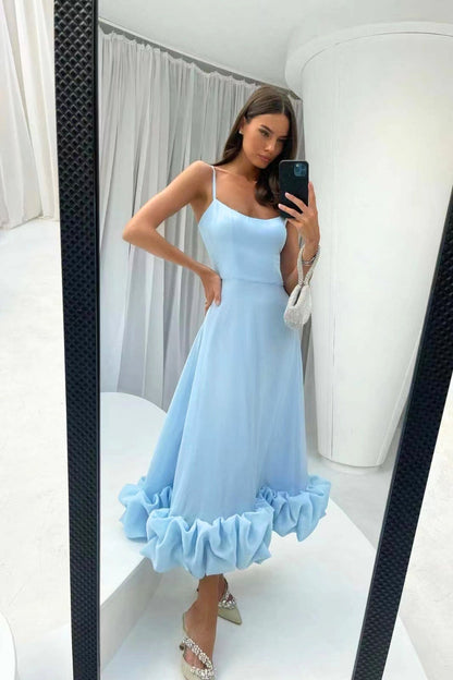 Ruffled Hem Spaghetti Strap Midi Dress