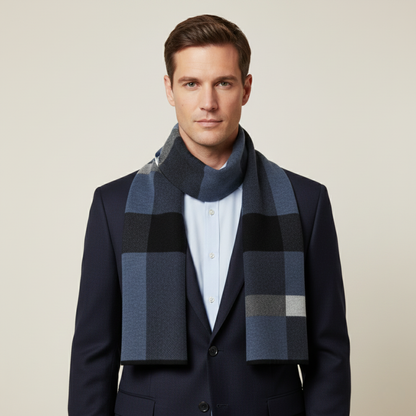 Men's Plaid Scarf Classic Knit Wool Red