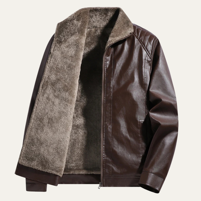 Men's Leather Zip Up Coat Fleece Lined