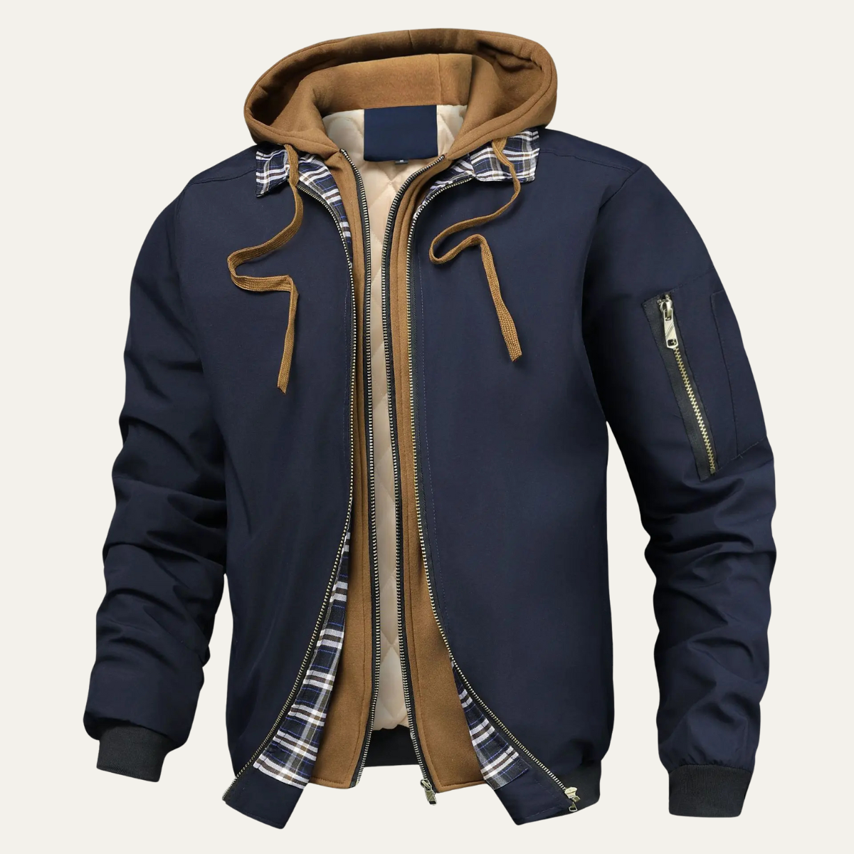Men's Hooded Bomber Jacket Multi Layer
