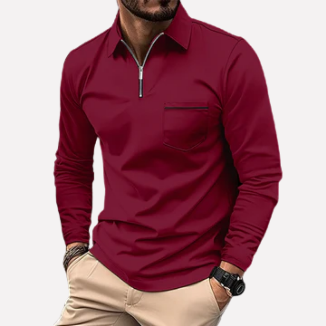 Men's Polo Shirt Long-Sleeve Cotton Chest Pocket