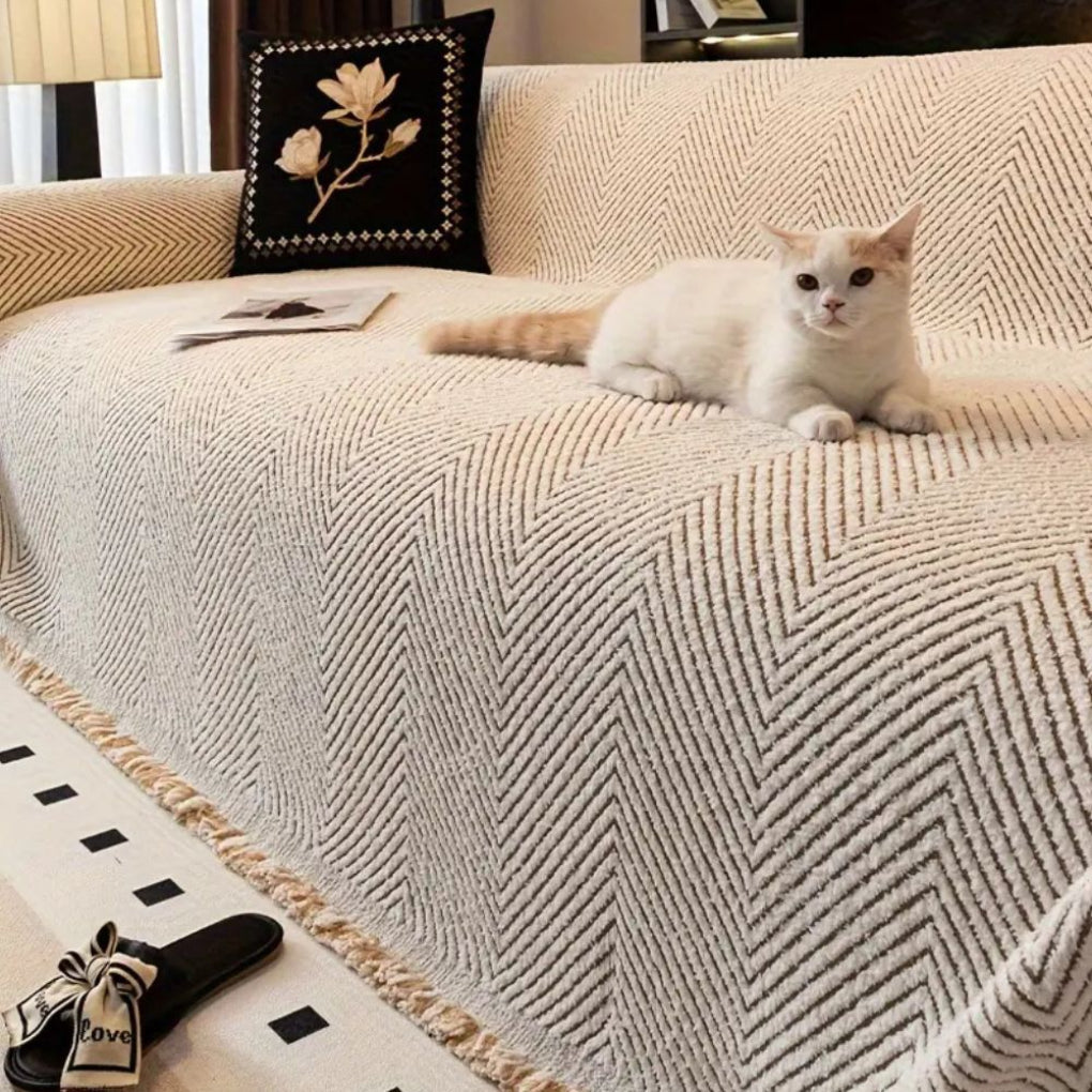 Neutral Toned Fringe Throw Blanket - Fashinoza