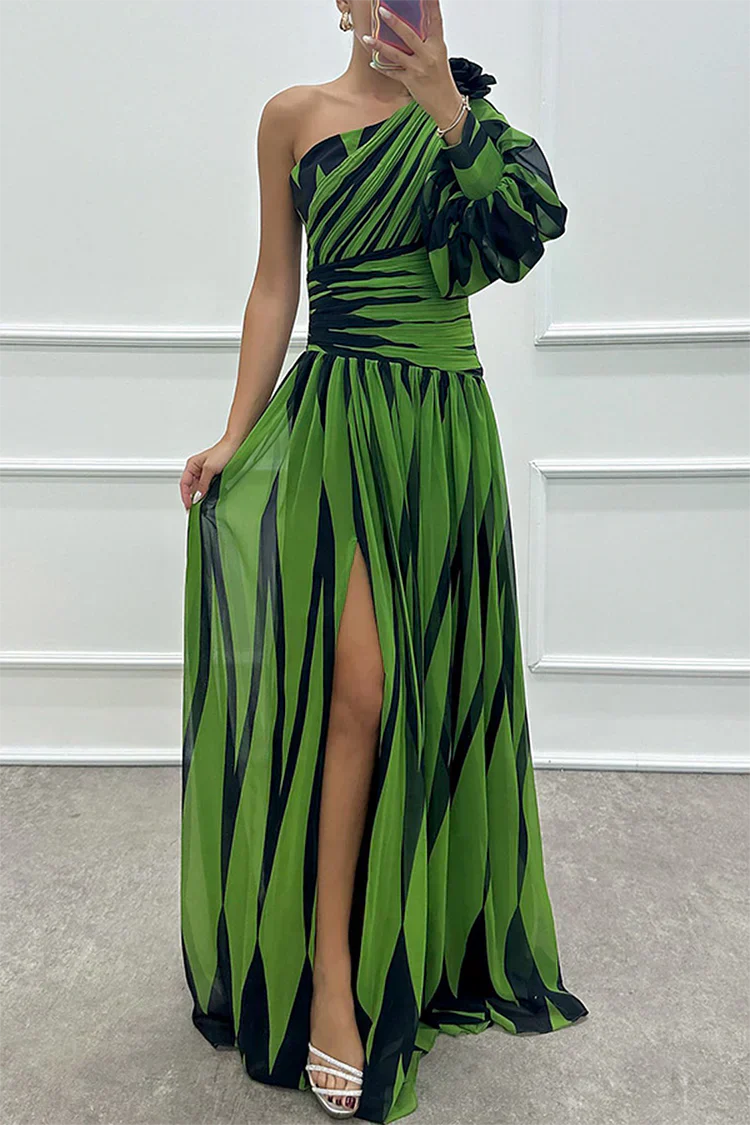 Women's Striped One Shoulder Maxi Dress