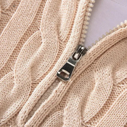 Men's Cotton Cable Knit Sweater Half Zip Natural