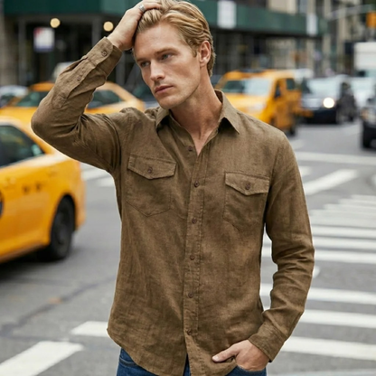 Men's Soft Casual Shirt Single Breasted Cotton Beige