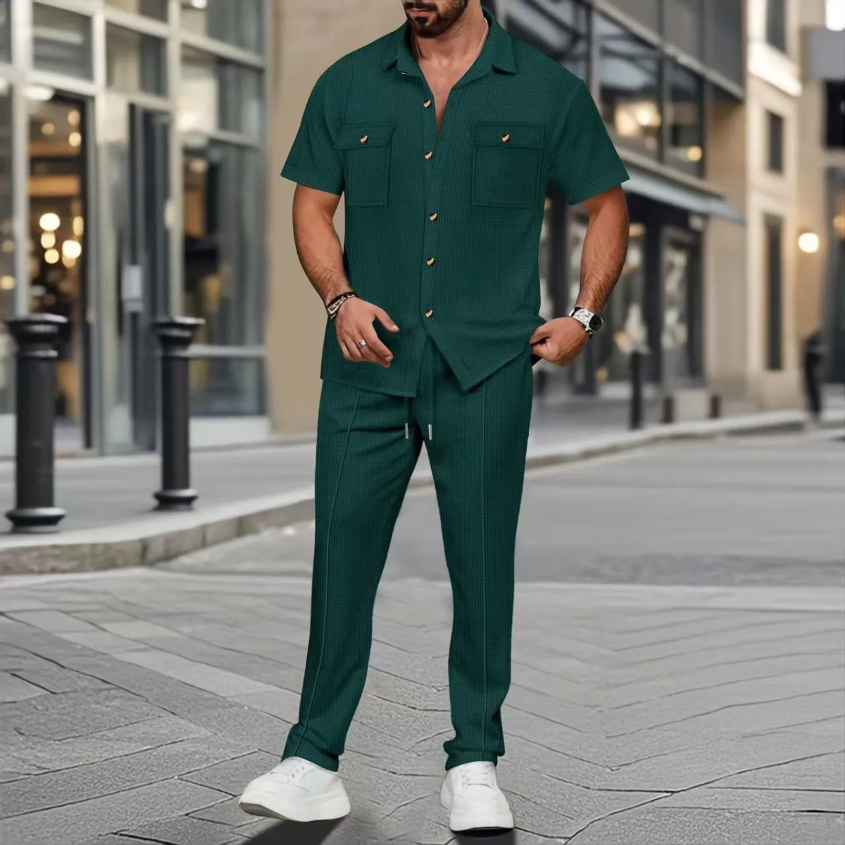 Edgemont Men's Casual Button Up Shirt And Pants Set